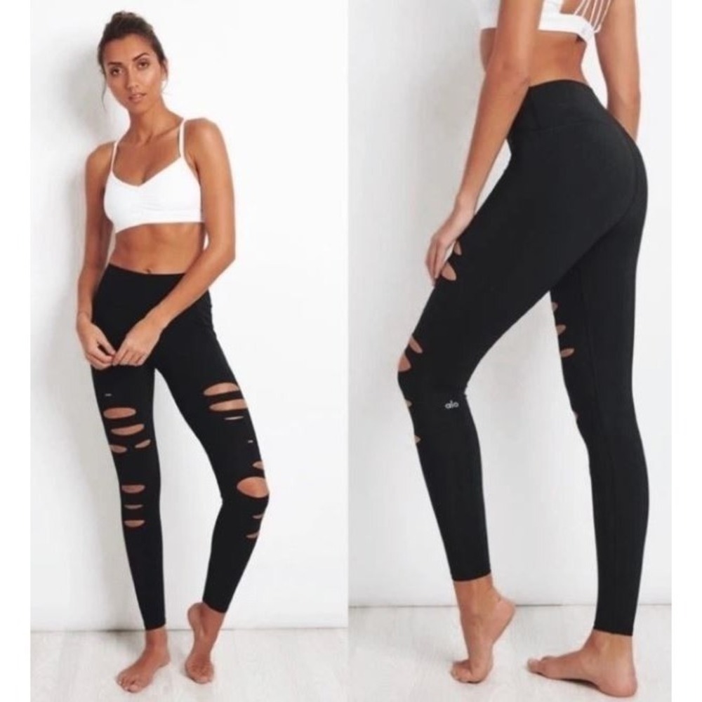 ALO Yoga  Ripped Warrior Leggings  Size Small High Waisted Black‎